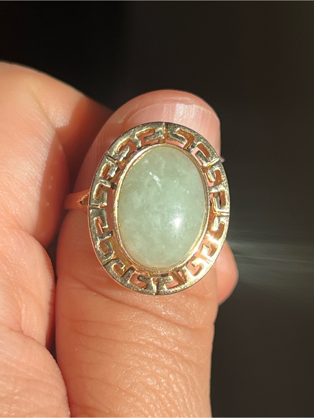 14k Gold Green Jade Oval Statement Ring
